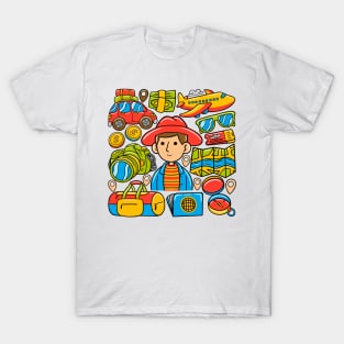 Man Traveller Kawaii Doodle T-Shirt